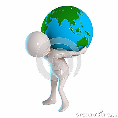 3D Stickman with globe Stock Photo