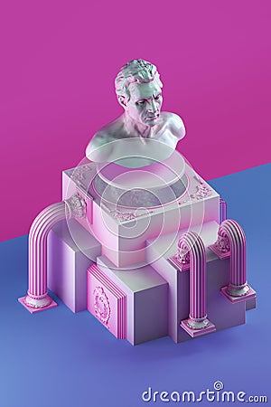 3d still life with bust statue and simple architectural forms Stock Photo