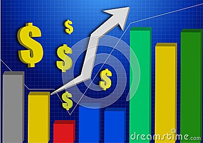 3d stocks graph upper with color volume indicator Stock Photo