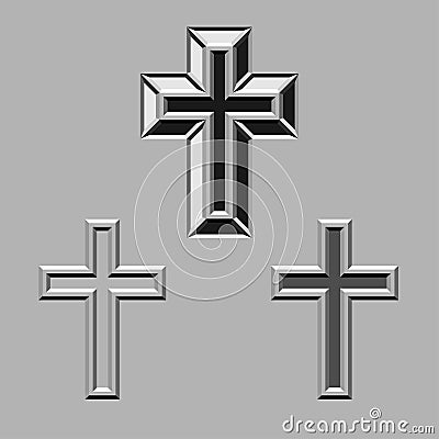 3D stone carved christian crosses Vector Illustration