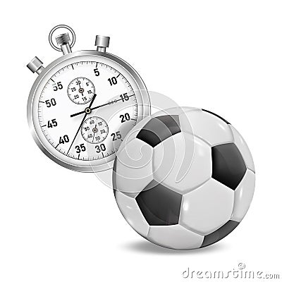 3D stopwatch and beautiful soccer ball with shadow. Vector Illustration