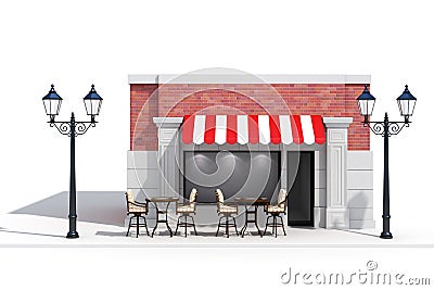 3d store shop front with big windows Stock Photo