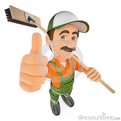 3D Street sweeper with thumb up Cartoon Illustration