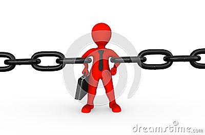 3d strong red businessman as chain link. Cartoon Illustration