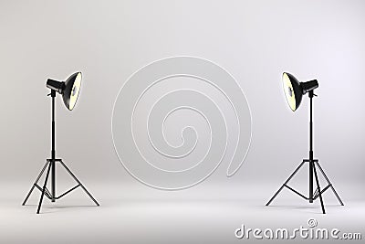 3d studio setup with lights and white background Stock Photo