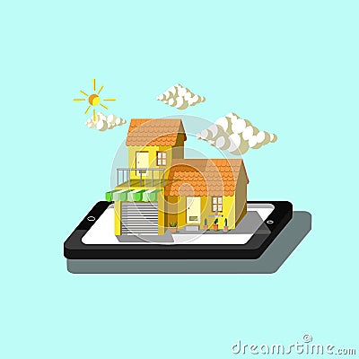 3d style house and cellphone illustration Vector Illustration