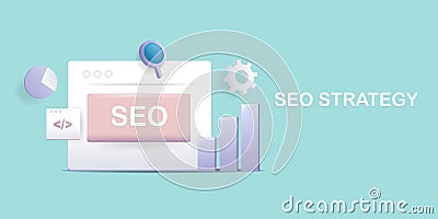 3d style SEO and web search concept. Computer screen displays website with information. Stock Photo