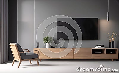 3D style. Simple Modern TV Stand and Storage Cabinet Design. Stock Photo