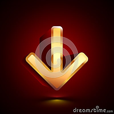 3D stylized Arrow Down icon. Golden vector icon. Isolated symbol illustration on dark background Cartoon Illustration