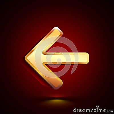 3D stylized Arrow Left icon. Golden vector icon. Isolated symbol illustration on dark background Cartoon Illustration