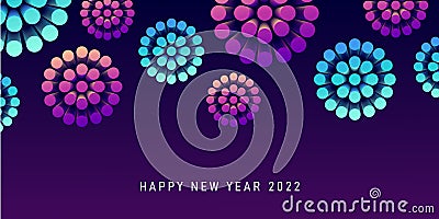 3d stylized firework with New 2022 year greeting, bright shapes on dark night background Vector Illustration