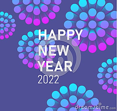 3d stylized firework with New 2022 year greeting, dark bluish night Vector Illustration