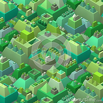 3d stylized futuristic city in multiple green Stock Photo