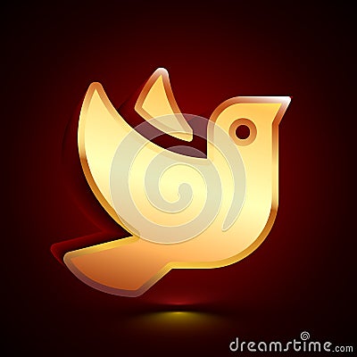 3D stylized Pigeon icon. Golden vector icon. Isolated symbol illustration on dark background Cartoon Illustration