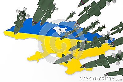 3d stylized schemitic map - Kyiv Kiev capital cyty of Ukraine under fire from ballistic missiles Stock Photo