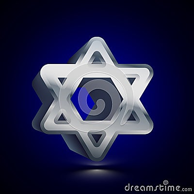 3D stylized Star of David icon. Silver vector icon. Isolated symbol illustration on dark background Cartoon Illustration