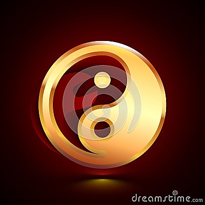 3D stylized Yin Yang icon. Golden vector icon. Isolated symbol illustration on dark background Cartoon Illustration