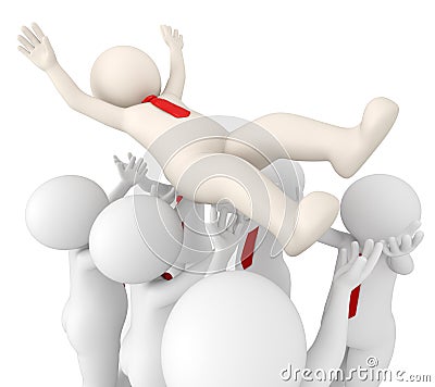 3d successful team leader tossed in air by his team Stock Photo