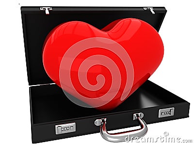 3D Suitcase with red heart Stock Photo