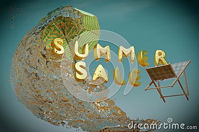 3d summer sale template. Composition of cute water splash Stock Photo