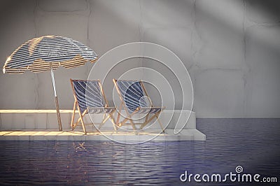 3d summer sale template. cute beach object and swimming pool Stock Photo