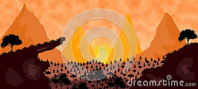 2D Sunset illustration Cartoon Illustration