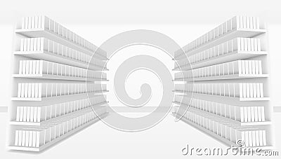 3D Supermarket Aisle With White Blank Full Shelves Stock Photo