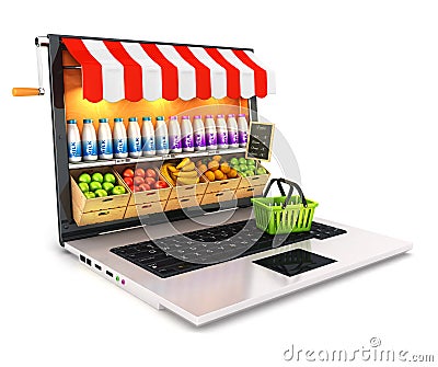 3d supermarket laptop Stock Photo