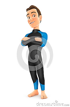 3d surfer standing with arms crossed Cartoon Illustration