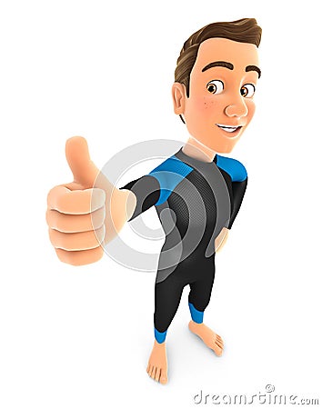 3d surfer standing with thumb up Cartoon Illustration