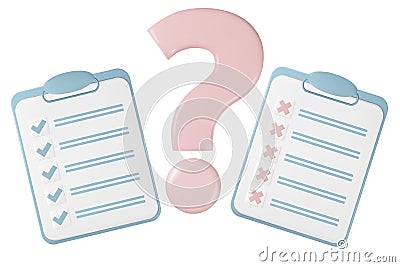 3d survey icon with question mark. Pass exam or fail vector illustration. Document with test or feedback form for Vector Illustration