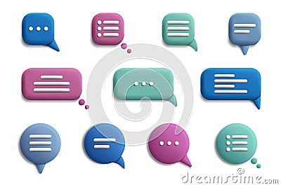 3d talk bubbles. Realistic buttons for speech and quotes, copy space for text, dialogue communication, comments isolated Vector Illustration