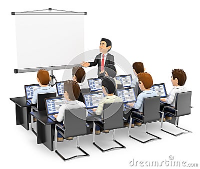 3D Teacher lecturing to students with laptops Cartoon Illustration