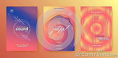 3d Techno Sound Flyer. Geometric Festiv Banner. Gradient Distort Lines. Vector Illustration