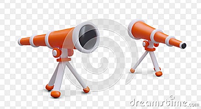 3D telescope in cartoon style. Front and back view. Optical device for surveillance, espionage Vector Illustration