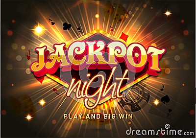 3d text Jackpot Night on shiny bokeh background, Stock Photo