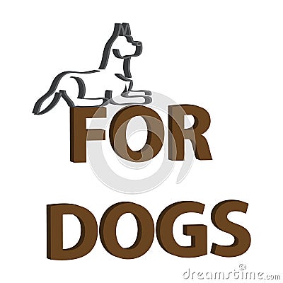 3D text wit dog isolated on white background. Home pet. Vector Illustration