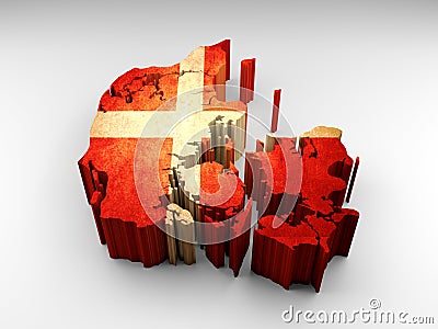 3d textured Denmark map with a Danish flag Stock Photo