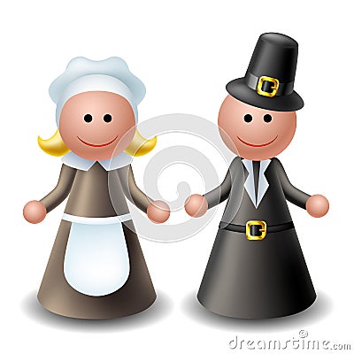 3d Thanksgiving pilgrim characters Vector Illustration