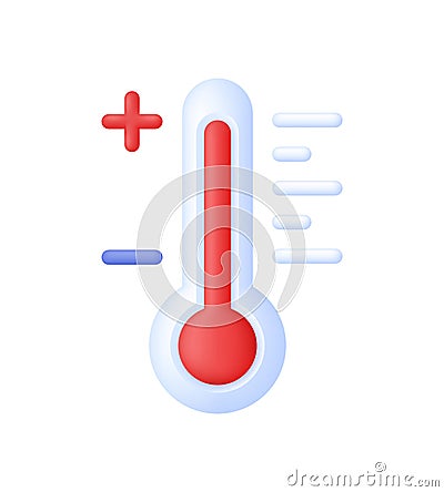 3D Thermometer icon. Meteorological thermometers measure heat and cold. Forecast, climate and meteorology. Vector Illustration