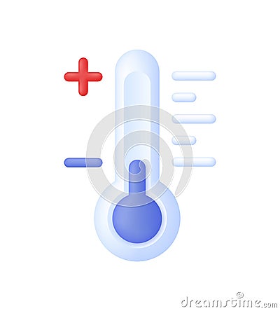 3D Thermometer icon. Meteorological thermometers measure heat and cold. Vector Illustration