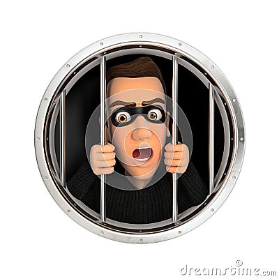 3d thief behind bars Cartoon Illustration