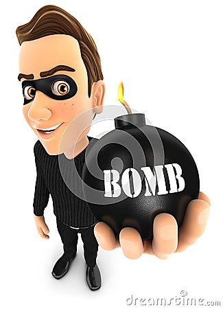 3d thief holding a bomb Cartoon Illustration