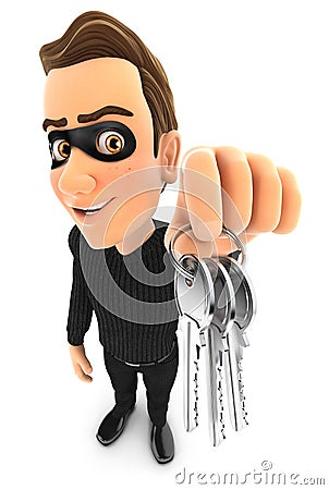 3d thief holding a bunch of keys Cartoon Illustration