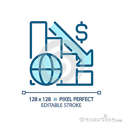 2D thin line pixel perfect simple blue global crisis icon Vector Illustration