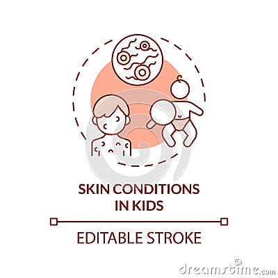 2D thin line red icon skin conditions in kids concept Vector Illustration