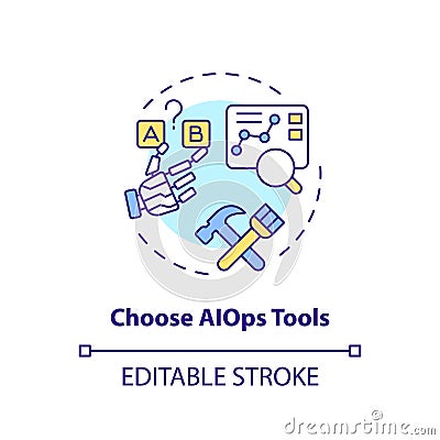 2D thin linear colorful choose AI ops tools icon Cartoon Illustration