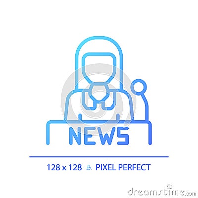 2D thin linear gradient female newscaster icon Vector Illustration