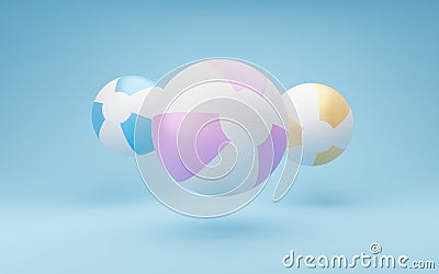 3d three beach ball illustration. minimal concept with copy space. Summer beige background with inflatable beach balls, minimal 3d Cartoon Illustration