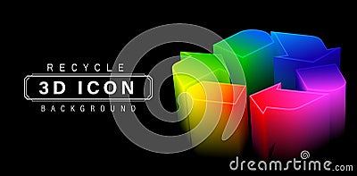 3d or three dimensional Recycle icon colors, set of shapes arrows recycled symbolic rainbow, with isolated black backgrounds Vector Illustration